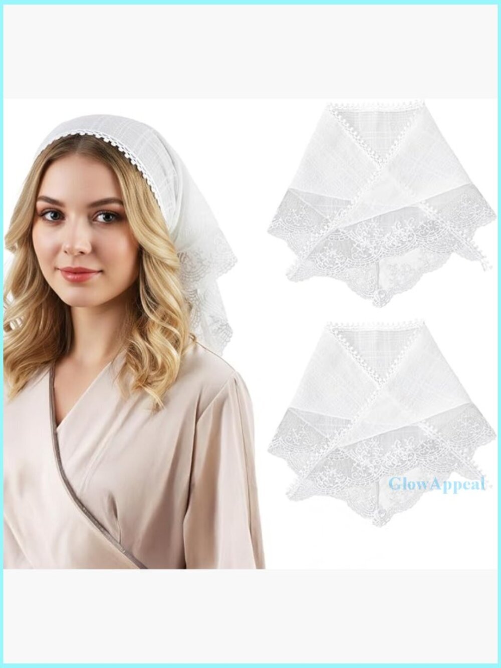 2 Pack Lace Hair Scarf Headband, Adjustable Non-Slip Boho Triangle Kerchief